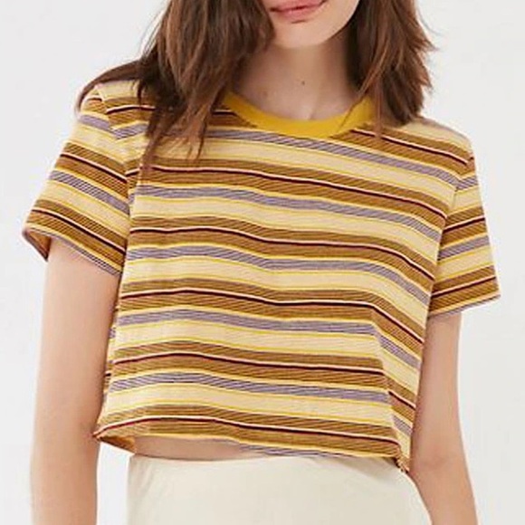 Urban Outfitters Women’s Striped Cropped Tee in Yellow/Red Size S - Picture 1 of 11